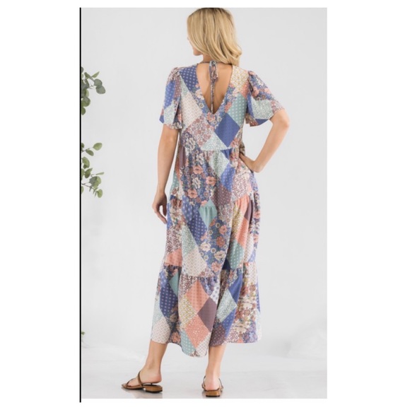 🆑Cute patchwork V neck dress - Picture 9 of 10